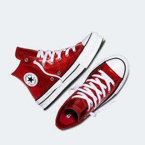 Converse Girls’ Chuck Taylor Red All Star Lift Platform Disco Glitter Sneakers—2